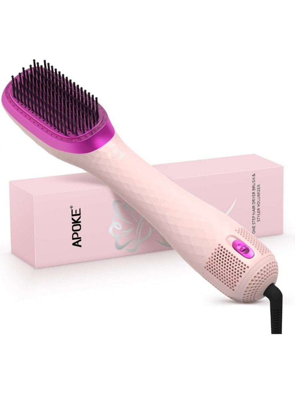 3-in-1 Hair Dryer Brush, 1200W Ceramic Tourmaline, 3 Heat/2 Speed Settings, Pink